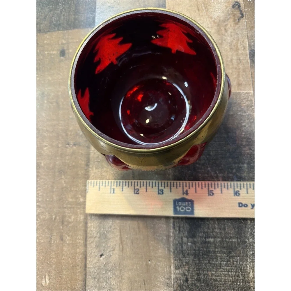 Vintage‎ Brass Ruby Red Glass Christmas Tree Votive Candle Holder Bowl 5.5